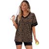 image:imageWIHOLL Womens T Shirts Loose Fit Short Sleeve Tees V Neck Color Block Summer Tops 2026 Fashion S4XLLeopard Print