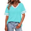 image:imageWIHOLL Womens T Shirts Loose Fit Short Sleeve Tees V Neck Color Block Summer Tops 2026 Fashion S4XLLight Lake Blue