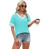 image:imageWIHOLL Womens T Shirts Loose Fit Short Sleeve Tees V Neck Color Block Summer Tops 2026 Fashion S4XLLight Lake Blue