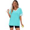 image:imageWIHOLL Womens T Shirts Loose Fit Short Sleeve Tees V Neck Color Block Summer Tops 2026 Fashion S4XLLight Lake Blue