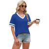 image:imageWIHOLL Womens T Shirts Loose Fit Short Sleeve Tees V Neck Color Block Summer Tops 2026 Fashion S4XLLight Royal Blue