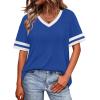 image:imageWIHOLL Womens T Shirts Loose Fit Short Sleeve Tees V Neck Color Block Summer Tops 2026 Fashion S4XLLight Royal Blue