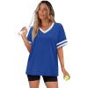 image:imageWIHOLL Womens T Shirts Loose Fit Short Sleeve Tees V Neck Color Block Summer Tops 2026 Fashion S4XLLight Royal Blue