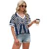 image:imageWIHOLL Womens T Shirts Loose Fit Short Sleeve Tees V Neck Color Block Summer Tops 2026 Fashion S4XLNavy Print