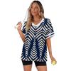 image:imageWIHOLL Womens T Shirts Loose Fit Short Sleeve Tees V Neck Color Block Summer Tops 2026 Fashion S4XLNavy Print