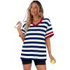 image:imageWIHOLL Womens T Shirts Loose Fit Short Sleeve Tees V Neck Color Block Summer Tops 2026 Fashion S4XLNavy White Striped