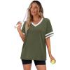 image:imageWIHOLL Womens T Shirts Loose Fit Short Sleeve Tees V Neck Color Block Summer Tops 2026 Fashion S4XLOlive Green