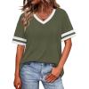 image:imageWIHOLL Womens T Shirts Loose Fit Short Sleeve Tees V Neck Color Block Summer Tops 2026 Fashion S4XLOlive Green