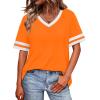 image:imageWIHOLL Womens T Shirts Loose Fit Short Sleeve Tees V Neck Color Block Summer Tops 2026 Fashion S4XLOrange