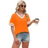 image:imageWIHOLL Womens T Shirts Loose Fit Short Sleeve Tees V Neck Color Block Summer Tops 2026 Fashion S4XLOrange