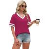 image:imageWIHOLL Womens T Shirts Loose Fit Short Sleeve Tees V Neck Color Block Summer Tops 2026 Fashion S4XLRose Red