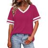 image:imageWIHOLL Womens T Shirts Loose Fit Short Sleeve Tees V Neck Color Block Summer Tops 2026 Fashion S4XLRose Red