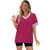 image:imageWIHOLL Womens T Shirts Loose Fit Short Sleeve Tees V Neck Color Block Summer Tops 2026 Fashion S4XLRose Red