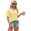 image:imageWIHOLL Womens T Shirts Loose Fit Short Sleeve Tees V Neck Color Block Summer Tops 2026 Fashion S4XLYellow