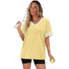 image:imageWIHOLL Womens T Shirts Loose Fit Short Sleeve Tees V Neck Color Block Summer Tops 2026 Fashion S4XLYellow