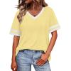 image:imageWIHOLL Womens T Shirts Loose Fit Short Sleeve Tees V Neck Color Block Summer Tops 2026 Fashion S4XLYellow