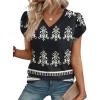 image:imageWIHOLL Womens Tops Dressy Casual Petal Sleeve Summer Spring Short Sleeve V Neck Shirts Work Business Vacation Clothes 2026Boho Black