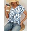 image:imageWIHOLL Womens Tops Dressy Casual Petal Sleeve Summer Spring Short Sleeve V Neck Shirts Work Business Vacation Clothes 2026Boho Blue  White Porcelain