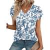 image:imageWIHOLL Womens Tops Dressy Casual Petal Sleeve Summer Spring Short Sleeve V Neck Shirts Work Business Vacation Clothes 2026Boho Blue  White Porcelain