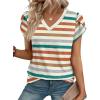 image:imageWIHOLL Womens Tops Dressy Casual Petal Sleeve Summer Spring Short Sleeve V Neck Shirts Work Business Vacation Clothes 2026Color Striped