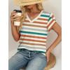 image:imageWIHOLL Womens Tops Dressy Casual Petal Sleeve Summer Spring Short Sleeve V Neck Shirts Work Business Vacation Clothes 2026Color Striped