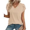 image:imageWIHOLL Womens Tops Dressy Casual Petal Sleeve Summer Spring Short Sleeve V Neck Shirts Work Business Vacation Clothes 2026Khaki