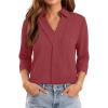 image:imageWIHOLL 34 Length Sleeve Womens Tops Dressy V Neck Collared Shirts Business Casual Work Blouses Summer Vacation Outfits 2026Mineral Red