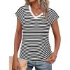 image:imageWIHOLL Womens Business Casual Tops Short Sleeve Shirts for Women Black and White Striped Shirt Women 2XL