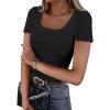 image:imageWIHOLL Womens Ribbed Knit Scoop Neck Tees Slim Fit Short Sleeve Tops Summer 2025 Trendy Basic TshirtsBlack