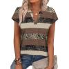 image:imageWIHOLL Womens Summer Tops V Neck T Shirts Cap Sleeve Business Casual Outfits Loose Fit Beach Vacation Clothes Basic TeesBrown Stripe