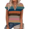 image:imageWIHOLL Womens Summer Tops V Neck T Shirts Cap Sleeve Business Casual Outfits Loose Fit Beach Vacation Clothes Basic TeesColorful Striped