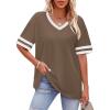 image:imageWIHOLL Womens T Shirts Loose Fit Short Sleeve Tees V Neck Color Block Summer Tops 2026 Fashion S4XLBeige Brown