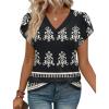 image:imageWIHOLL Womens Tops Dressy Casual Petal Sleeve Summer Spring Short Sleeve V Neck Shirts Work Business Vacation Clothes 2026Boho Black