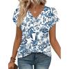 image:imageWIHOLL Womens Tops Dressy Casual Petal Sleeve Summer Spring Short Sleeve V Neck Shirts Work Business Vacation Clothes 2026Boho Blue  White Porcelain