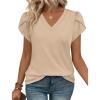image:imageWIHOLL Womens Tops Dressy Casual Petal Sleeve Summer Spring Short Sleeve V Neck Shirts Work Business Vacation Clothes 2026Khaki