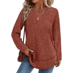 image:imageWIHOLL Long Sleeve Shirts for Women 2026 Fall Sweaters Lightweight Casual Tunic Tops Loose Fit Winter Clothing S2XL1caramel