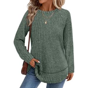 image:imageWIHOLL Long Sleeve Shirts for Women 2026 Fall Sweaters Lightweight Casual Tunic Tops Loose Fit Winter Clothing S2XL1green