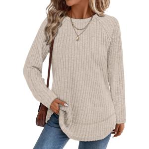 image:imageWIHOLL Long Sleeve Shirts for Women 2026 Fall Sweaters Lightweight Casual Tunic Tops Loose Fit Winter Clothing S2XL2apricot