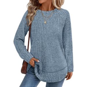 image:imageWIHOLL Long Sleeve Shirts for Women 2026 Fall Sweaters Lightweight Casual Tunic Tops Loose Fit Winter Clothing S2XL2blue