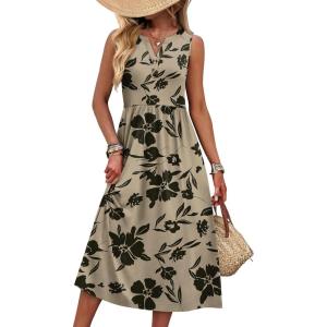 image:imageWIHOLL Summer Striped Dress Maxi Long Casual Dresses for Women 2026 Loose V Neck Button Up Swing T Shirt Casual Dress Sundresses S