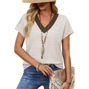 image:imageWIHOLL Summer Tops for Women Dressy Casual Short Sleeve Shirts Business Casual T Shirts Beach Vacation ClothesWhite
