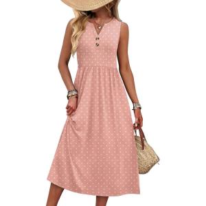 image:imageWIHOLL Vacation Dresses for Women 2026 Summer Flowy Maxi Cute Boho Midi Tshirt Dress Beach Essentials Pink Polka Dot L