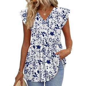 image:imageWIHOLL Womens Summer Tops 2026 Babydoll Shirts Ruffle Sleeve Spring Outfits Dressy Casual BlousesBlue Floral