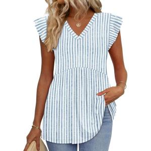 image:imageWIHOLL Womens Summer Tops 2026 Babydoll Shirts Ruffle Sleeve Spring Outfits Dressy Casual BlousesBlue Stripes