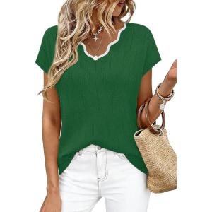 image:imageWIHOLL Womens Summer Tops Cap Sleeve Sweater V Neck Shirts Beach Vacation Clothes Business Casual Fashion ClothingGreen