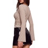 image:imageWIHOLL Bell Sleeve Tops for Women Boat Neck Ruched Ribbed Long Sleeve Fall Shirts for Women 2026Brown Plaid