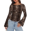 image:imageWIHOLL Bell Sleeve Tops for Women Boat Neck Ruched Ribbed Long Sleeve Fall Shirts for Women 2026Cheetah Leopard Pattern