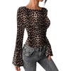 image:imageWIHOLL Bell Sleeve Tops for Women Boat Neck Ruched Ribbed Long Sleeve Fall Shirts for Women 2026Cheetah Leopard Pattern