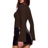 image:imageWIHOLL Bell Sleeve Tops for Women Boat Neck Ruched Ribbed Long Sleeve Fall Shirts for Women 2026Chocolate Brown
