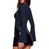 image:imageWIHOLL Bell Sleeve Tops for Women Boat Neck Ruched Ribbed Long Sleeve Fall Shirts for Women 2026Navy Blue